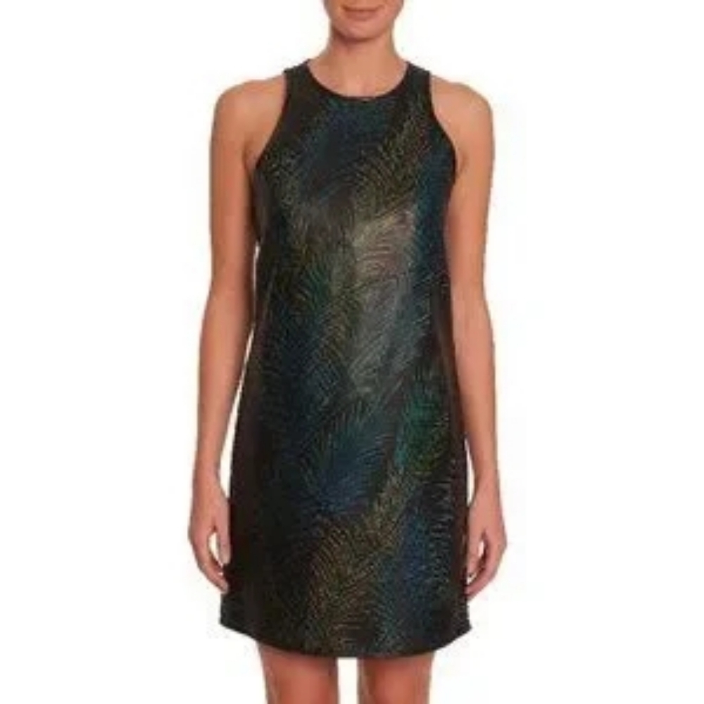 Robert‎ Graham Lambskin Leather Perforated Palm Leaf Tropical Mini Dress Size 6
